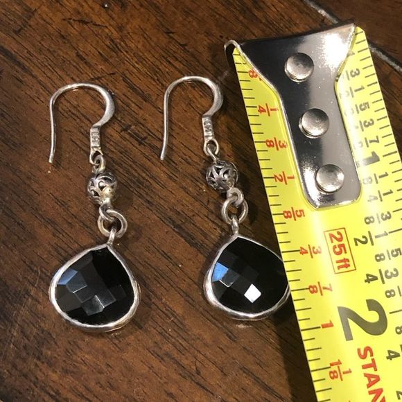 Lois Hill Sterling Silver Black Onyx Faceted Drop Dangle Earrings - Picture 8 of 13